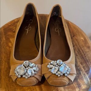 Jessica Simpson Gold Velvet Flats with Crystal embellishments Sz 8.5 medium NWOB